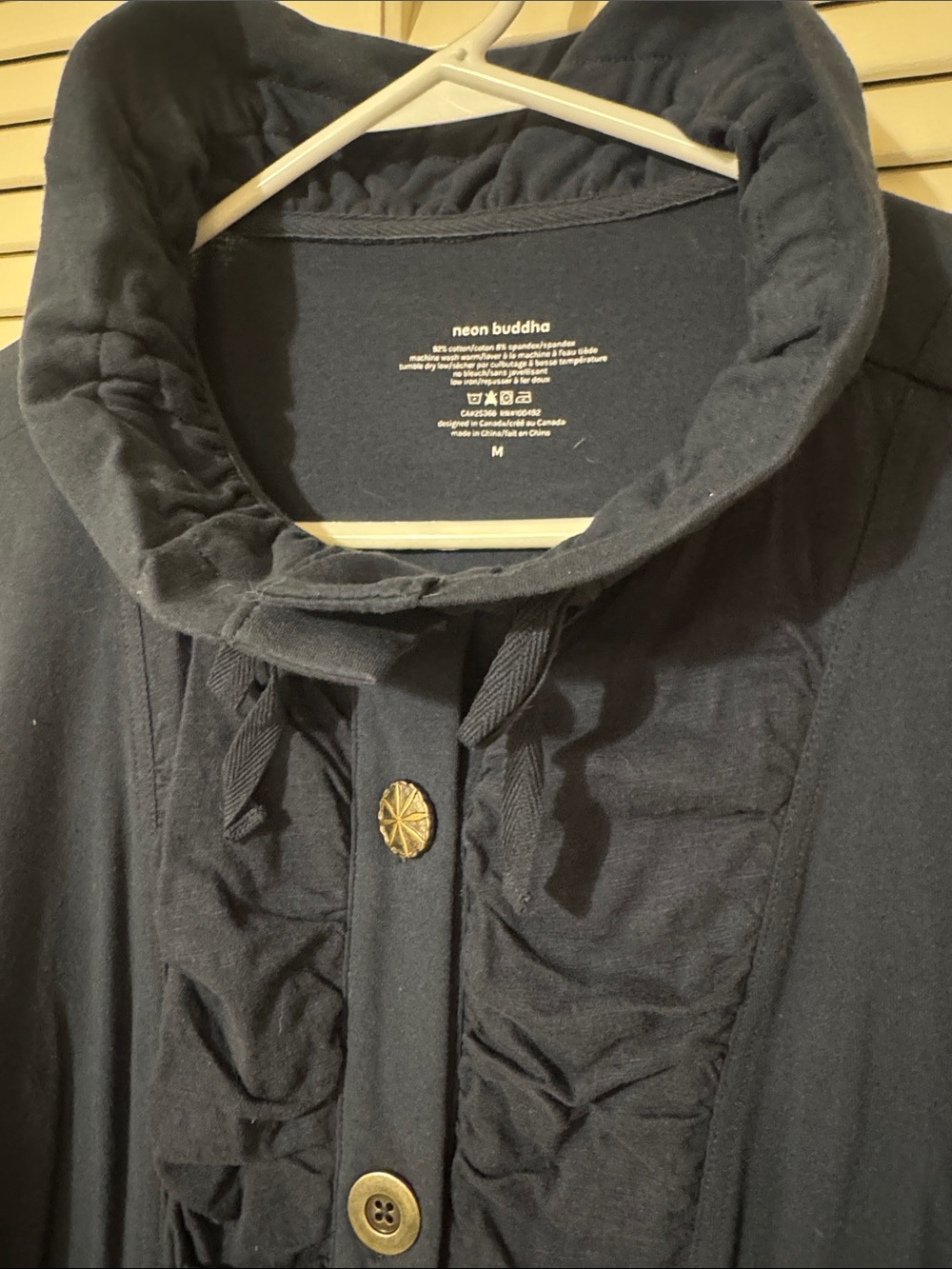 neon buddha Navy Ruffled Button Front Jacket - Picture 2 of 6